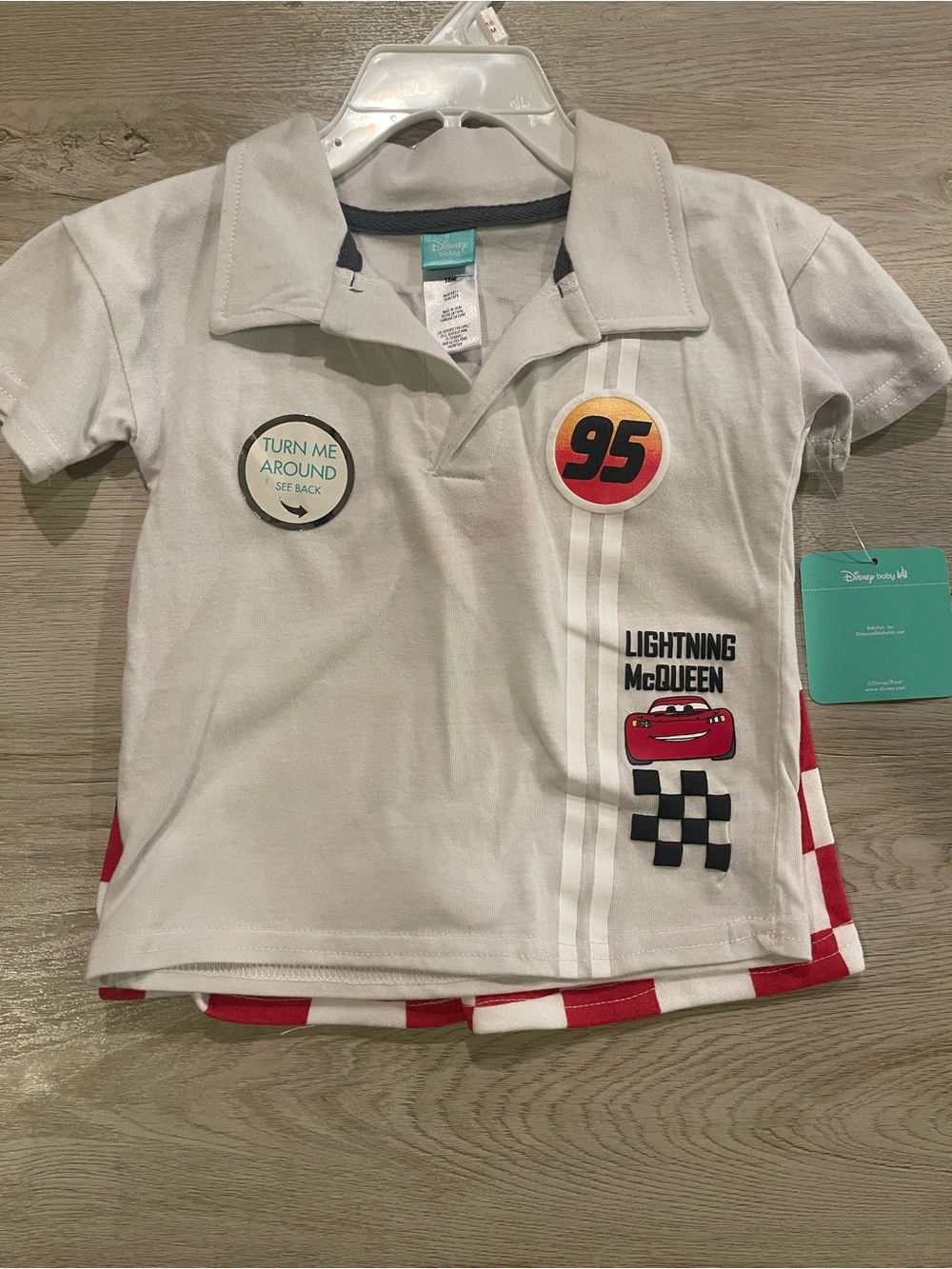 Disney White Polo Shirt with Red Racing Accents - Lightning McQueen